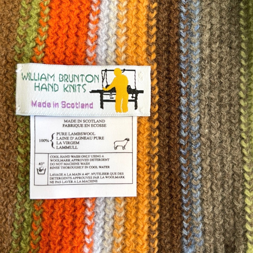 William Brunton Hand Knits Striped Fringe Lambswool Scarf Scotland Multicolored - Picture 11 of 15